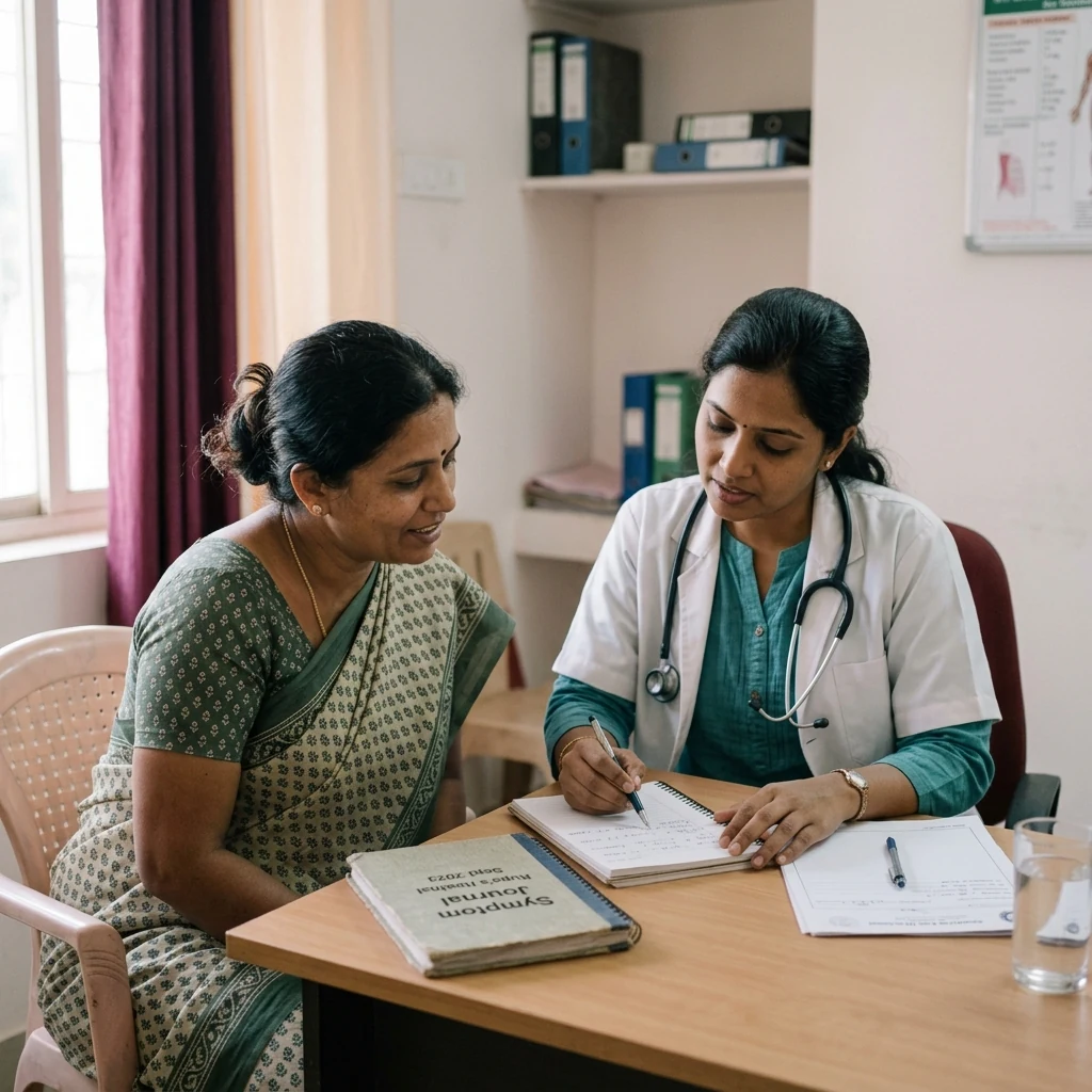 Patient discussing symptoms during doctor consultation